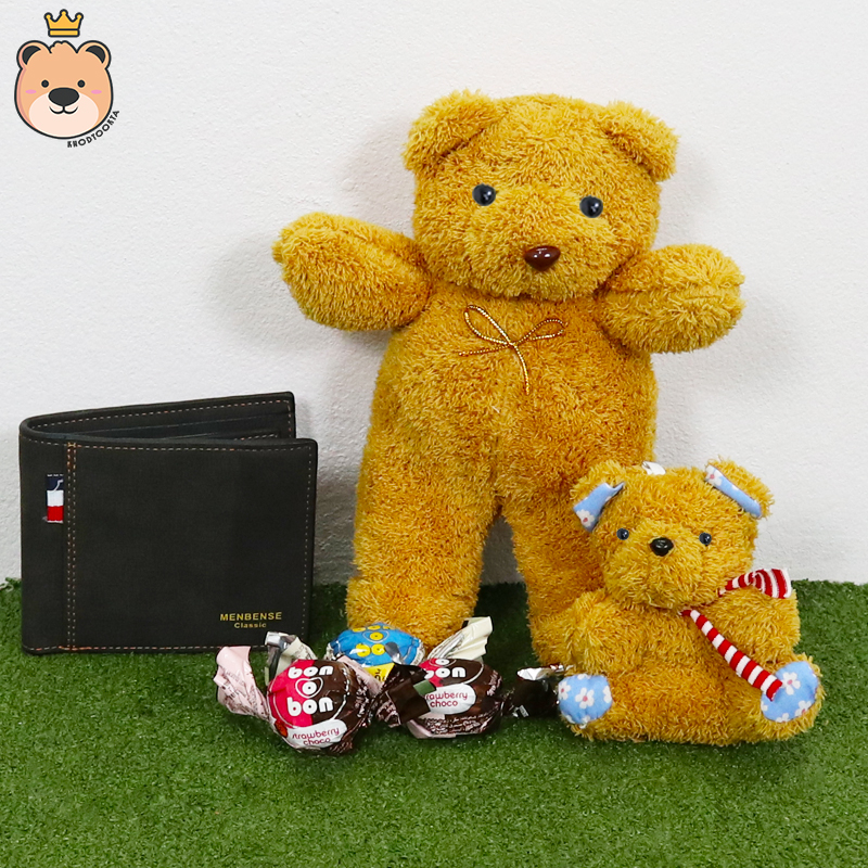 ของขวัญให้แฟนหนุ่ม ของขวัญผู้ชาย เซ็ตเซอร์ไพรส์อัดเม็ดโฟมเต็มกล่อง (หมียืนน้ำตาล+พวงกุญแจหมีนั่งน้ำตาล+กระเป๋าตัง+ช็อคโกแลต ) ****ได้ของตามแบบที่ลูกค้าเลือก****