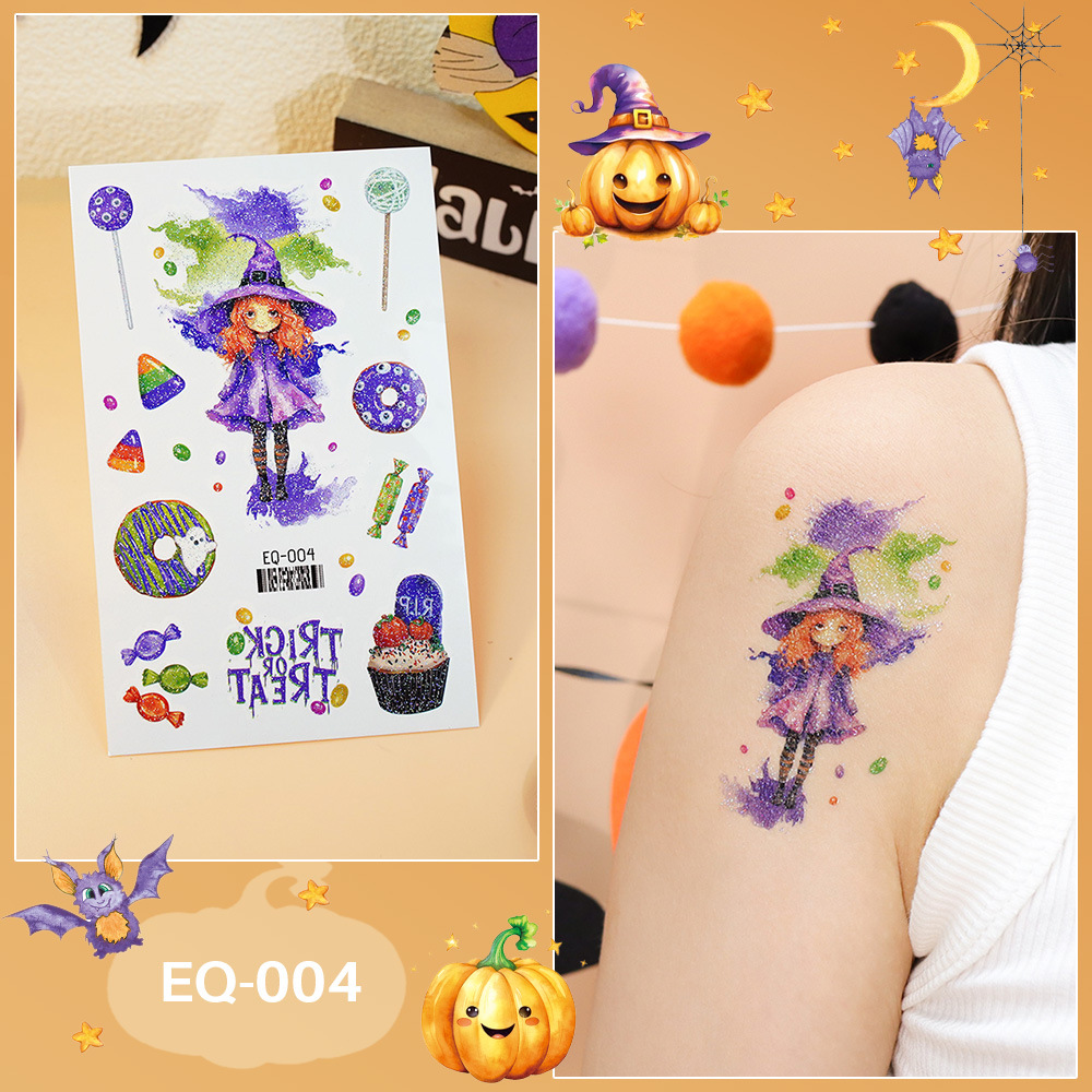 Tattoo Halloween แทททูกลิตเตอร์ลายฮาโลวีน สติ๊กทูลายแม่มด ผีน้อย ฟักทองฮาโลวีน
