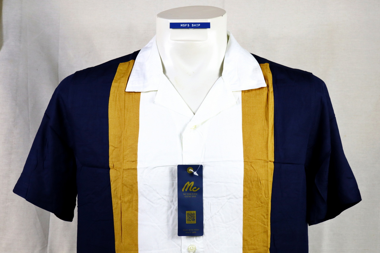 เสื้อเชิ้ตแขนสั้น Mc Jeans Holiday Resort ไซส์ L แถบสีเหลือง-ขาว