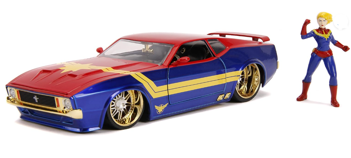 พรีออเดอร์ Jada โมเดลรถ โมเดลรถยนต์ 1973 Ford Mustang Mach 1 & Captain Marvel Figure