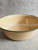 อ่างเคลือบโบราณ KOCKUM SWEDEN 38 cm. (8 Lit.) สีครีมขอบเขียว ขนาดใหญ่ วินเทจสแกนดิเนเวียแท้!