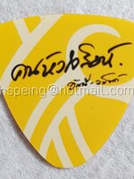 ปิ๊กกีต้าร์ คนหัวใจสิงห์ อัสนี-วสันต์ (อีกด้านเป็นรูปสิงห์) พื้นเหลือง