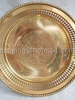 ถาดโปร่งทองเหลือง ตอกลายเทพพนม ขอบเชือก ขาฉลุลาย