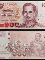 ธนบัตรหมุนเวียน ยุครัชกาลที่ 9 ธนบัตรแบบ 15 ชนิดราคา 100 บาท รุ่น 2 (หลังเลิกทาส มีแถบฟอยล์) ผ่านใช้