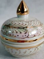 ตลับ (โถ) ใส่แป้งเจิมสีขาวมุก ลายเส้นสีทอง