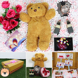 เซ็ตเซอร์ไพรส์ หมียืน Size 8 นิ้ว สีน้ำตาล+นาฬิกา+ลิป 2 แท่ง กล่องขนาด24x24x10 เม็ดโฟมเต็มกล่อง ของขวัญเซอร์ไพรส์แฟนสาว