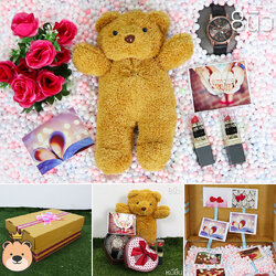 เซ็ตเซอร์ไพรส์ หมียืน Size 8 นิ้ว สีน้ำตาล+นาฬิกา+ลิป 2 แท่ง+สร้อยรูปหัวใจ กล่องขนาด 24x24x10 เม็ดโฟมเต็มกล่อง