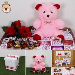 ของขวัญ เซ็ตเซอรไพรส์แฟน ของขวัญปัจฉิม/วันเกิด ตุ๊กตาหมีนั่ง 8 นิ้ว มีสีให้เลือก / ช็อกโกแลต/ อัดเม็ดโฟมคละสี / ของขวัญเปิดฝา ขนาด15x16x17cm