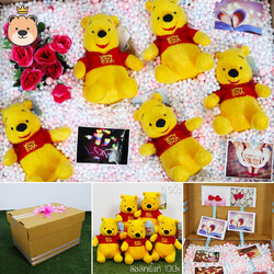 ของขวัญ เซอร์ไพรส์ ตุ๊กตา หมีพูห์ รุ่น STD Size 6.5นิ้ว จำนวน 5ตัว ฝาเปิดครึ่ง A ขนาด 23.5*19*34cm