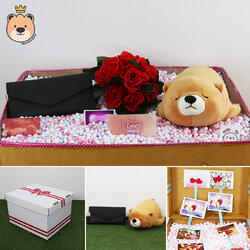 เซ็ตเซอร์ไพรส์ เม็ดโฟม {ของขวัญวาเลนไทน์,ของขวัญให้แฟน } ตุ๊กตา หมีนอน สีชา+ นุ่มนิ่ม Size 13 นิ้ว + เลือกแบบกระเป๋าได้ +ตกแต่ง+โฟม+ดอกไม้+กล่องของขวัญเปิดฝา