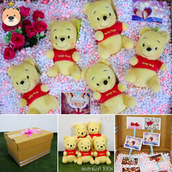 ของขวัญ เซอร์ไพรส์ ตุ๊กตา หมีพูห์ รุ่น Baby Size 6.5นิ้ว จำนวน 5ตัว ฝาเปิดครึ่ง A ขนาด 23.5*19*34cm