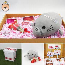 เซ็ตเซอร์ไพรส์ ตุ๊กตา แมวน้ำ อุ๋งๆ size 8นิ้ว สี [ เทา,เหลือง , ชมพู ,สีชา ] พร้อมเม็ดโฟมคละสี น่ารัก กล่องเปิดฝาเล็กกว่าครึ่งAขาว (ส่งด่วน)