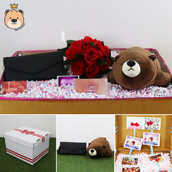 เซ็ตเซอร์ไพรส์ เม็ดโฟม {ของขวัญวาเลนไทน์,ของขวัญให้แฟน } ตุ๊กตา หมีนอน สีช็อค นุ่มนิ่ม Size 13 นิ้ว + เลือกแบบกระเป๋าได้ +ตกแต่ง+โฟม+ดอกไม้+กล่องของขวัญเปิดฝา