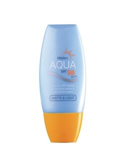 ครีมกันแดดสำหรับผิวหน้า มิสทีน อะควา เบส ซัน ยูวี ดับเบิ้ล โพรเทคชั่น แมทท์ แอนด์ ไลท์ เฟเชียล ครีม เอสพีเอฟ 50 พีเอ+++ Mistine Aqua Base Sun UV Double Protection Matte and Light Facial Cream 40 ml.