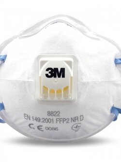 3M 8822 P2 หน้ากากป้องกันฝุ่นละอองและฟูมโลหะ (10ชิ้น/กล่อง) Particulate Respirator with Valve
