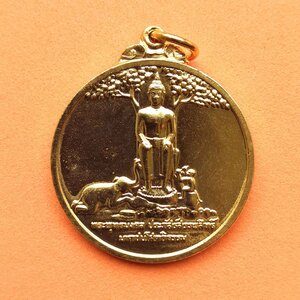 เหรียญ พระพุทธมงคล ประภัสร์สรรพสิทธิ์ มหาชนโสตถิธรรม หลัง ตราสัญลักษณ์ สก ศูนย์ปฏิบัติธรรมภูหลง จัดสร้าง หลวงพ่อผัน ปสันโน วัดทรายขาว สงขลา ปลุกเสก ปี 2535 เนื้อกะไหล่ทอง ขนาด 3 เซน บล็อกกษาปณ์