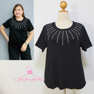 *อก48-50นิ้ว*เสื้อคนอ้วนผ้ายืดยูนิโคล่สีดำตอกเพชรช่วงคอ เนื้อผ้ายืดได้เยอะ สวยวิบวับน่ารักมากๆค่ะ