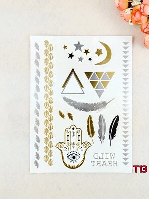 พร้อมส่ง✨ Tattoo✨⭐️ แทททูติดตัว✨⭐️ สีเงิน✨⭐️สีทอง✨⭐️ติดง่ายมาก✨⭐️ แค่ 30 วินาที ก็สวยในพริบตา ✨⭐️ไม่เป็นอันตรายต่อผิว✨⭐️13