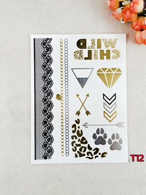 พร้อมส่ง✨ Tattoo✨⭐️ แทททูติดตัว✨⭐️ สีเงิน✨⭐️สีทอง✨⭐️ติดง่ายมาก✨⭐️ แค่ 30 วินาที ก็สวยในพริบตา ✨⭐️ไม่เป็นอันตรายต่อผิว✨⭐️12