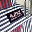 เสื้อเชิ้ตแขนสั้น Playboy ไซส์ XL พิมพ์ลายทางสีแดง-น้ำเงิน