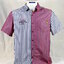 เสื้อเชิ้ตแขนสั้น Playboy ไซส์ XL พิมพ์ลายทางสีแดง-น้ำเงิน