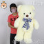 ตุ๊กตาหมีหัวโตโบว์สก๊อต นุ่ม ไซส์ 110cm (สีขาวครีม) น่ากอด ขนนุ่ม