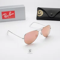 แว่นกันแดด Ray-Ban Aviator large metal RB3025 019/Z2 Matte Silver / Pink mirror