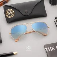 แว่นกันแดด Ray-Ban Aviator large metal RB3025 001/3f Matte Gold / Blue Gradient