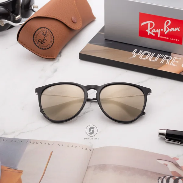 แว่นกันแดด Ray-Ban Erika RB4171F 601/5A Shiny Black Gold Mir