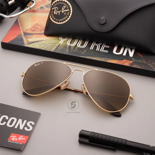 แว่นกันแดด Ray-Ban Aviator large metal RB3025 001/M2 Shiny Gold / Brown Gradient Polarized