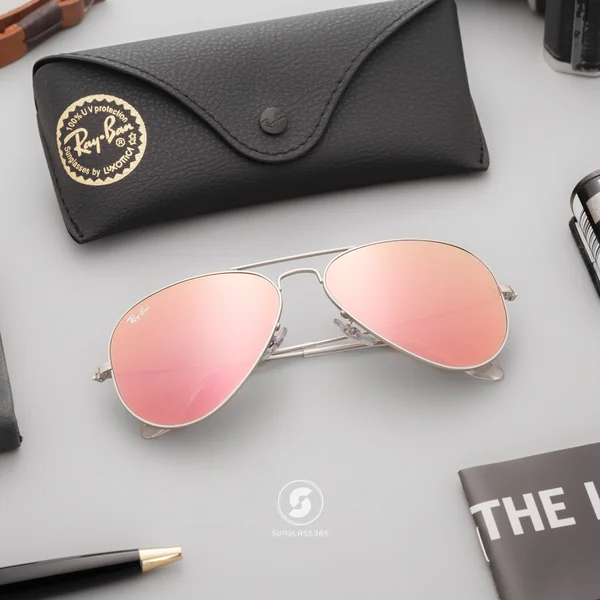 แว่นกันแดด Ray-Ban Aviator large metal RB3025 019/Z2 Matte Silver / Pink mirror