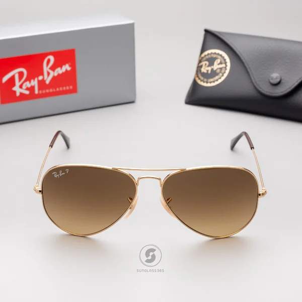 แว่นกันแดด Ray-Ban Aviator large metal RB3025 001/M2 Shiny Gold / Brown Gradient Polarized image 2