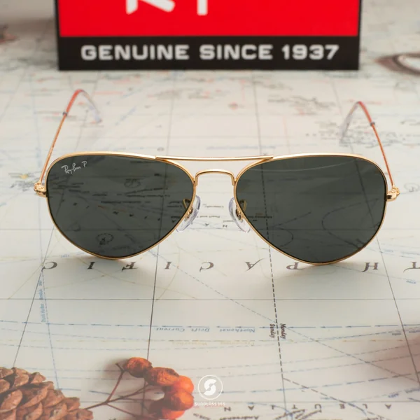 แว่นกันแดด Ray-Ban Aviator large metal RB3025 001/58 Gold / Black/Green Polarized image 2 แว่นกันแดด Ray-Ban Aviator large metal RB3025 001/58 Gold / Black/Green Polarized image 2