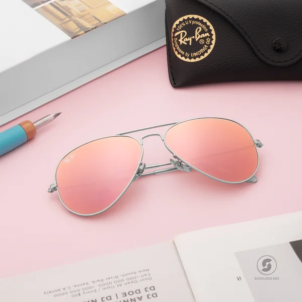 แว่นกันแดด Ray-Ban Aviator large metal RB3025 019/Z2 Matte Silver / Pink mirror image 2