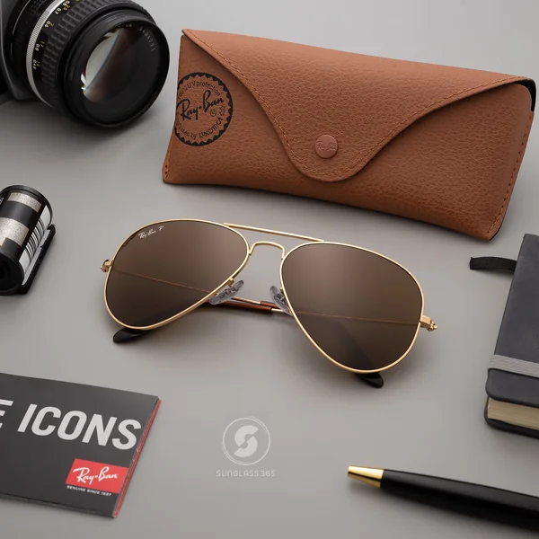 แว่นกันแดด Ray-Ban Aviator large metal RB3025 001/57 Arista Gold / Brown Polarized