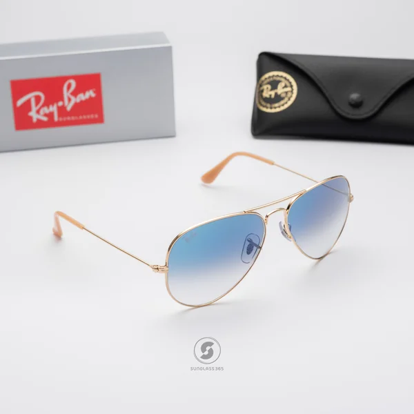 แว่นกันแดด Ray-Ban Aviator large metal RB3025 001/3f Matte Gold / Blue Gradient image 3