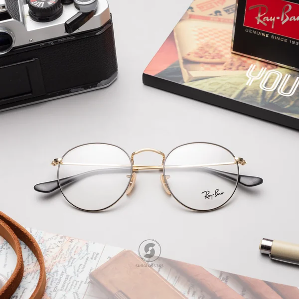 แว่นสายตา Ray-Ban Round Metal RX3447V 2991 Black on Gold