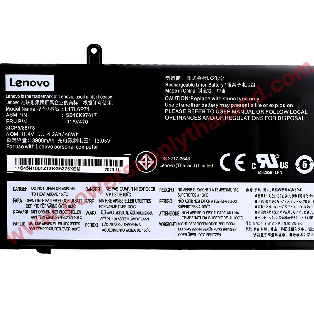 Battery Lenovo ThinkPad X280 Original L17L6P71 L17M6P72 ลด ราคา พิเศษ แบตเตอรี่โน๊ตบุ๊ค Lenovo ThinkPad X280 ตรงรุ่น